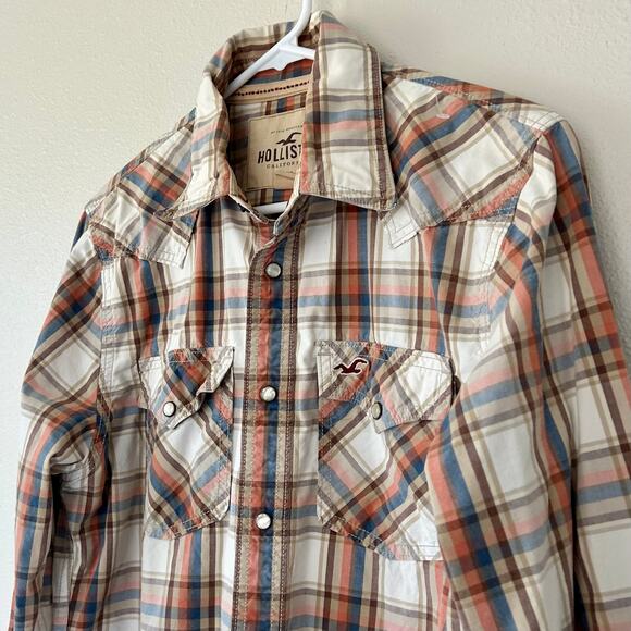 Vintage Hollister plaid pearl snap Y2K button up western cowboy style pockets M - Picture 6 of 15